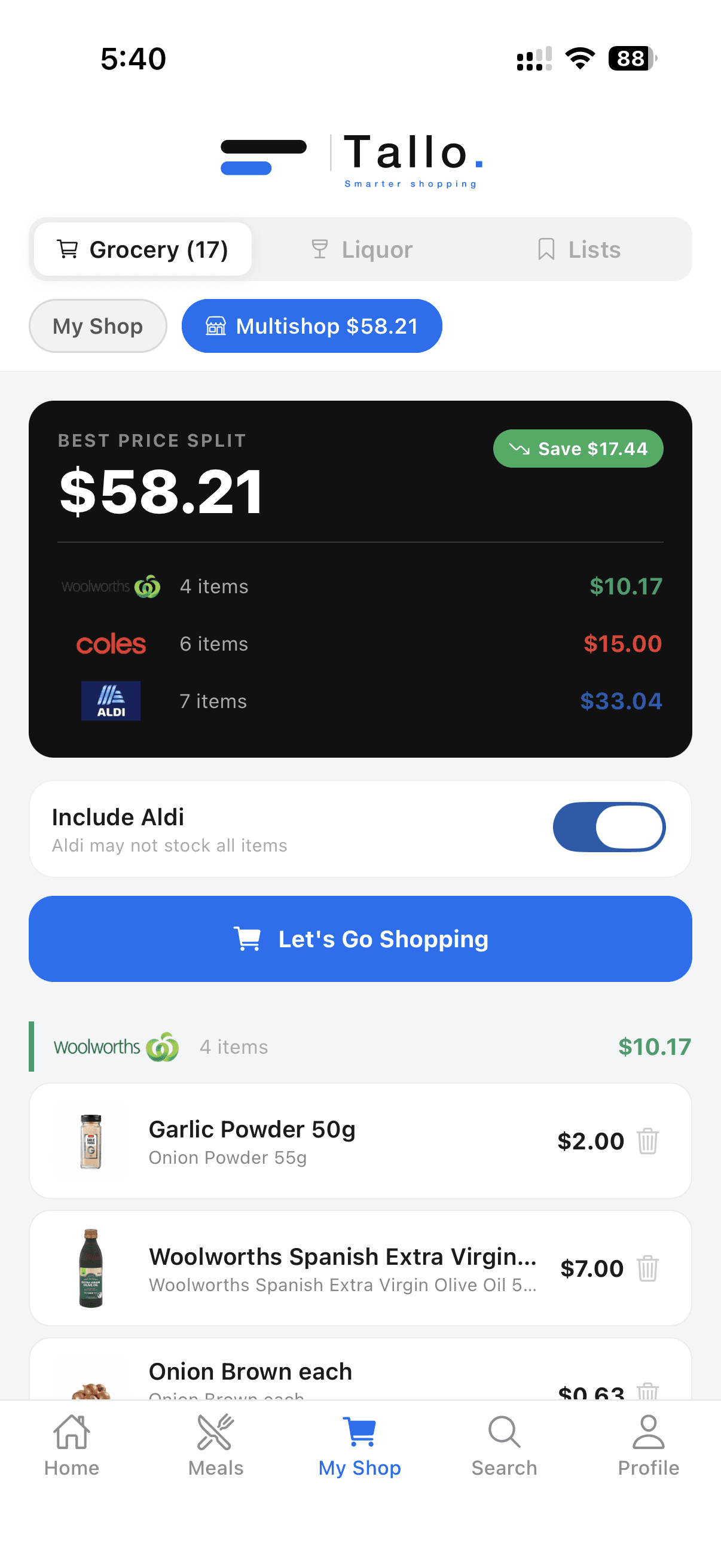 Tallo multishop price split