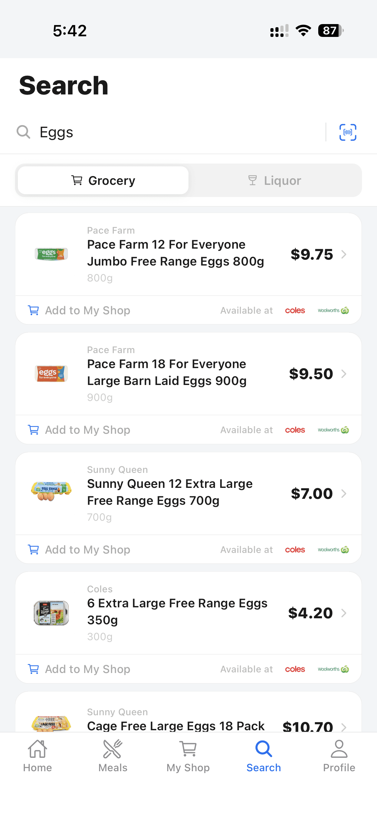 Tallo grocery search comparing current prices