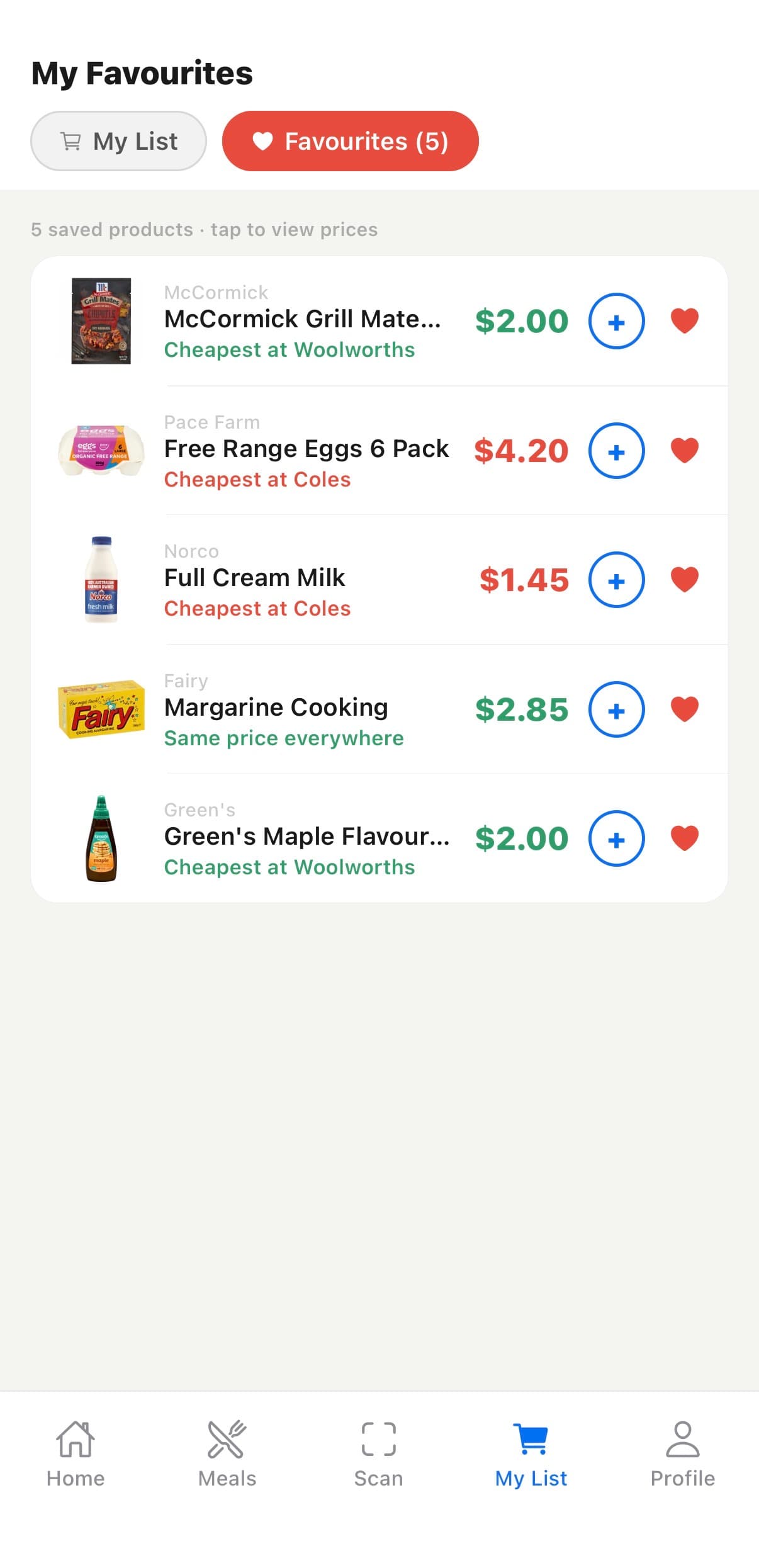 A saved list in the Tallo app
