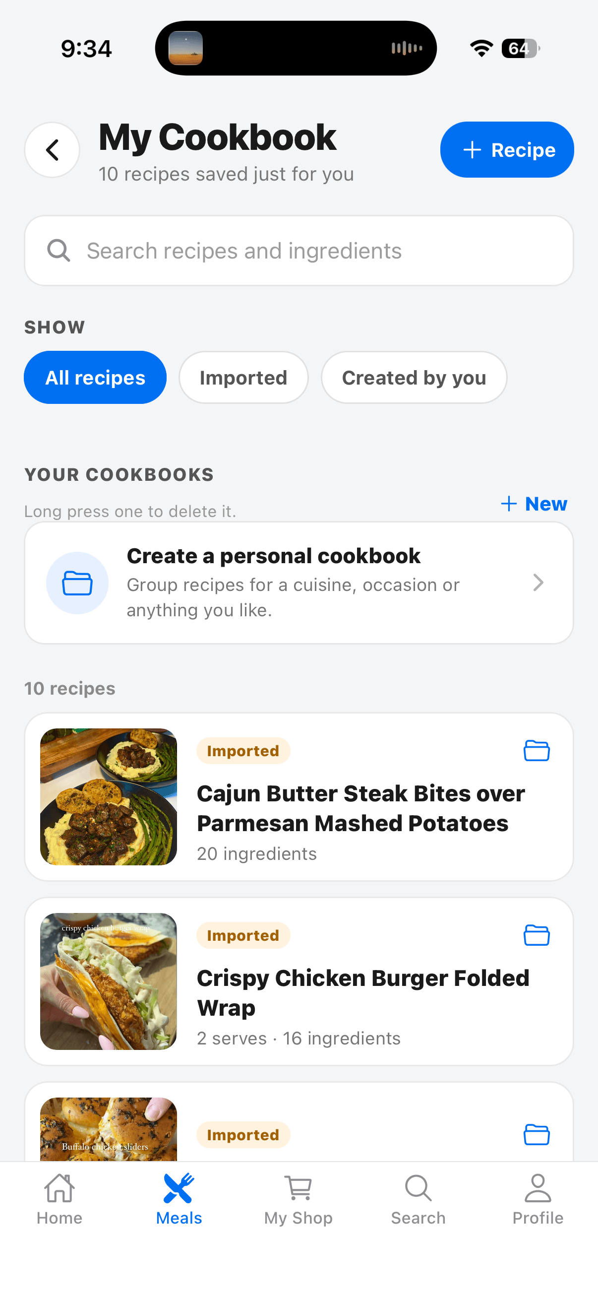 Tallo My Cookbook with imported recipes