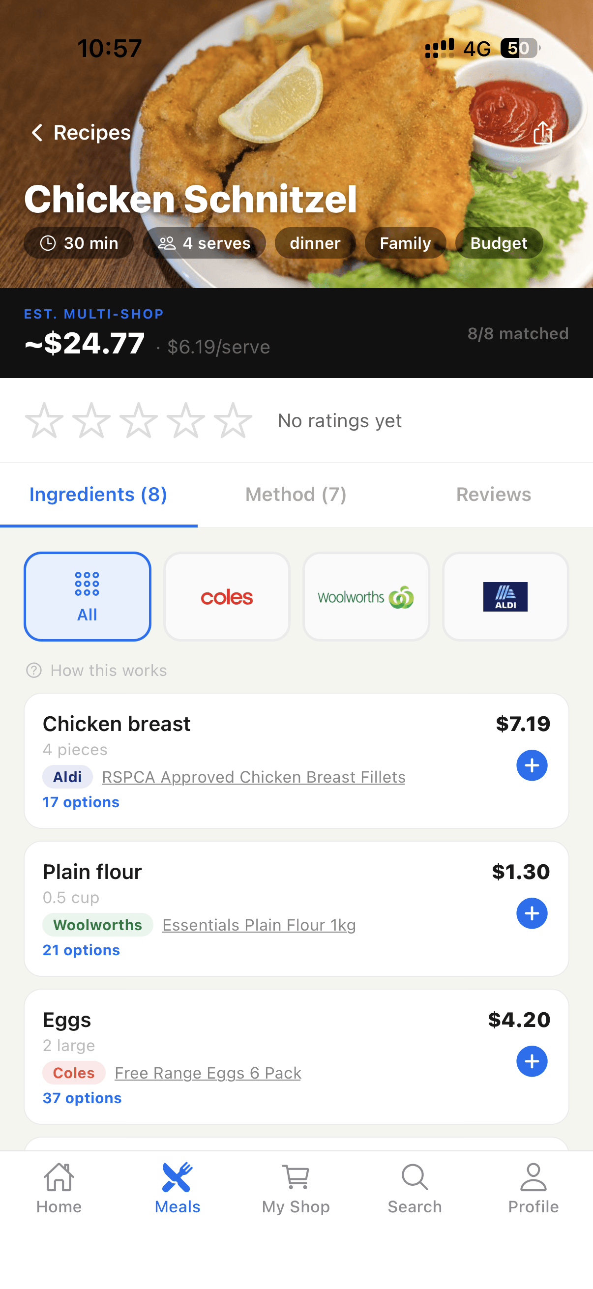 Tallo recipe with live ingredient pricing